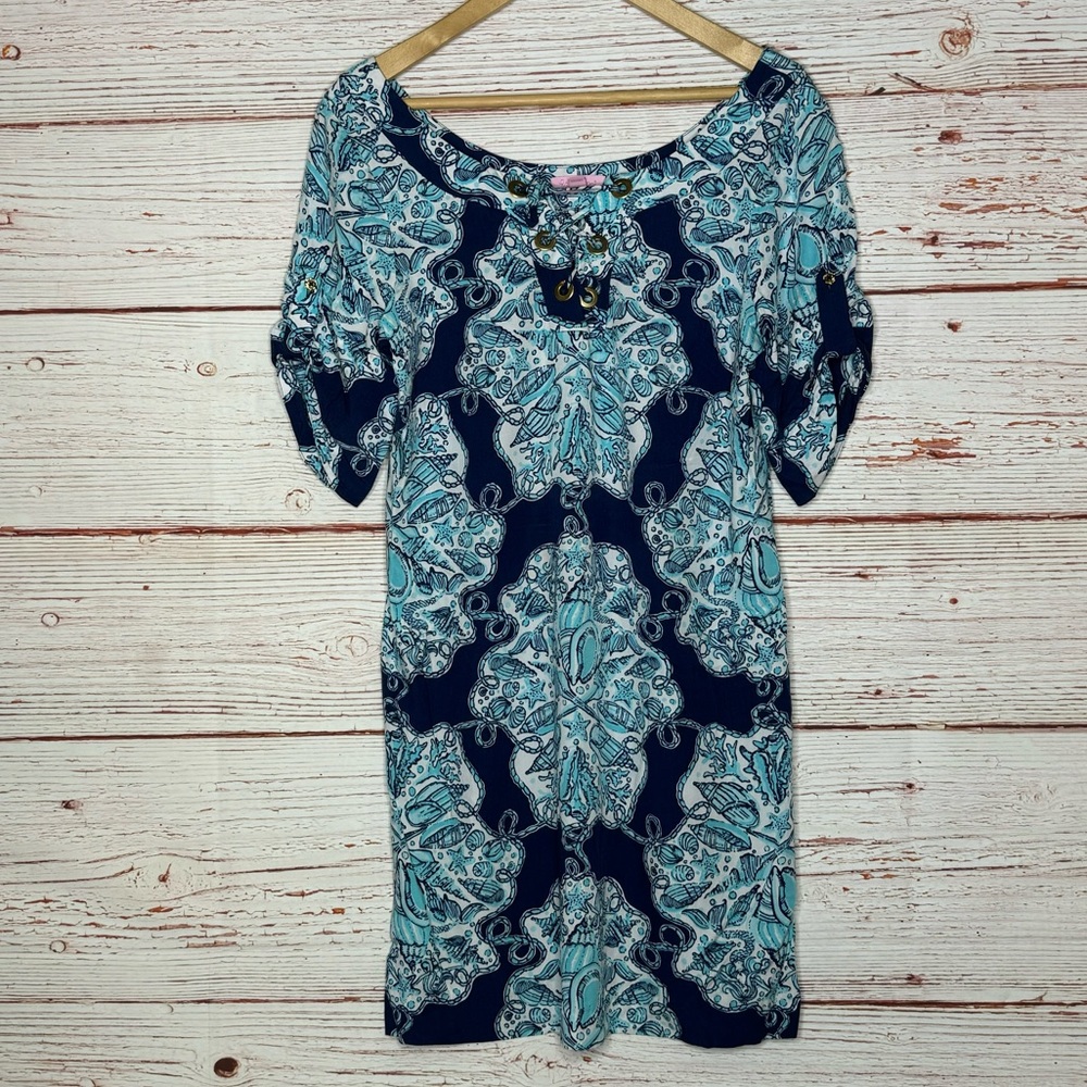 Lilly Pulitzer Everett Dress in Bright Navy Hey Big Sailor Sz M - Picture 3 of 12